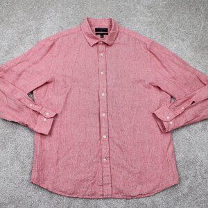 Banana Republic Shirt Adult Large Red Untucked Fit Linen/Cotton Blend L/S Button